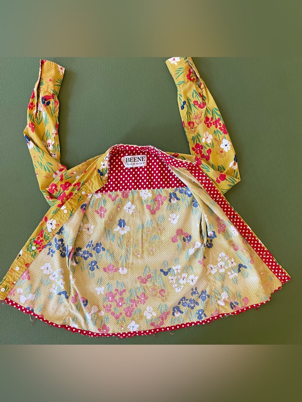 Beene Bazar Vintage Y2K Mustard Yellow Floral Polka Dots Button-Up Shirt - Picture 4 of 13